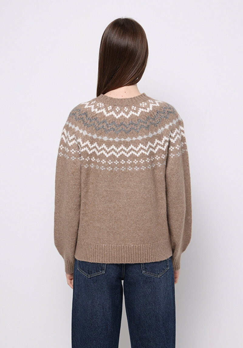 Regular Fit Turtle Neck Baskılı Kadın Bej Kazak