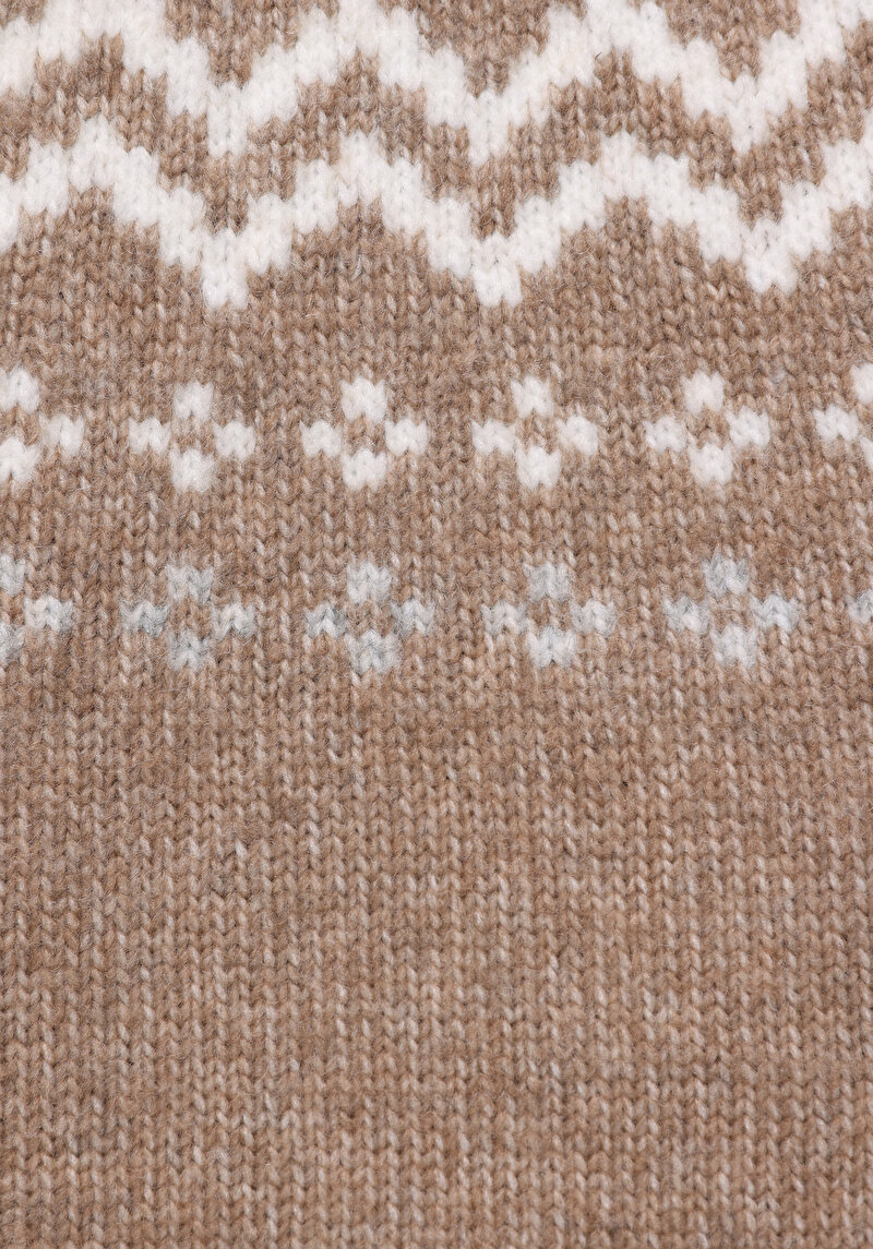 Regular Fit Turtle Neck Baskılı Kadın Bej Kazak