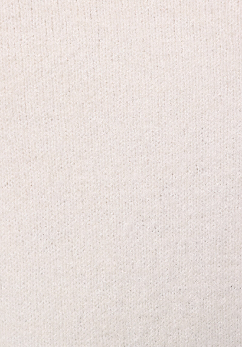 Relaxed Fit Yuvarlak Yaka Baskılı Kadın Ekru Kazak