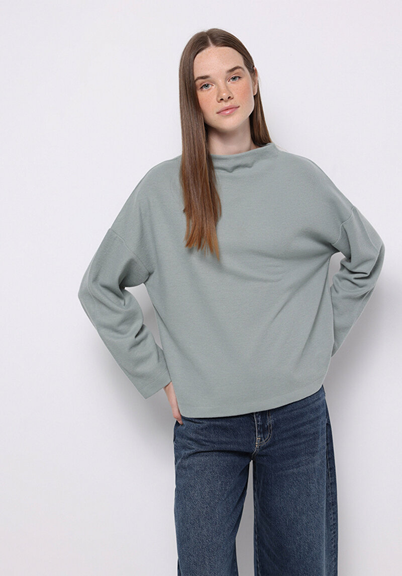 Relax Fit Yuvarlak Yaka Düz Kadın Yeşil Tişört