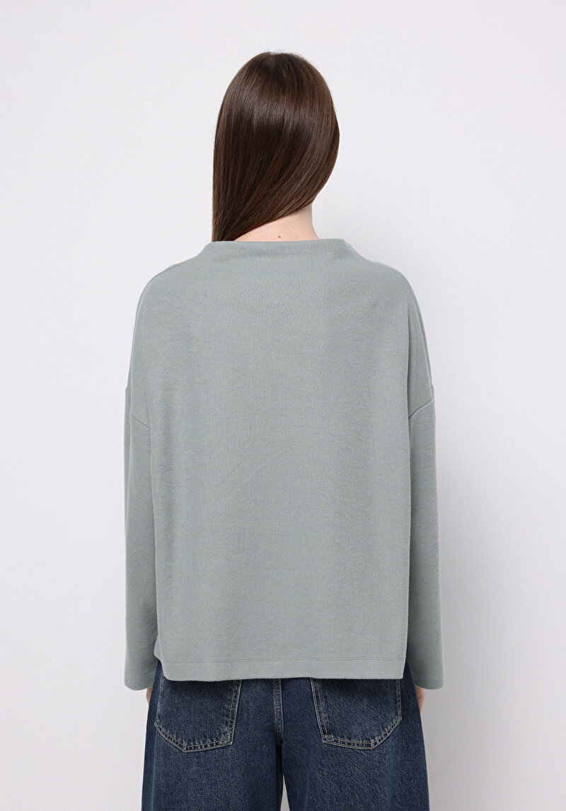 Relax Fit Yuvarlak Yaka Düz Kadın Yeşil Tişört