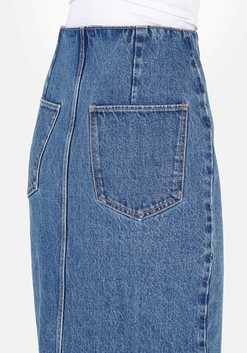 Slim Fit Pamuklu Kadın Mavi Etek