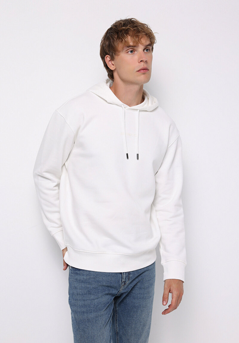 Comfort Fit Erkek Beyaz Sweatshirt