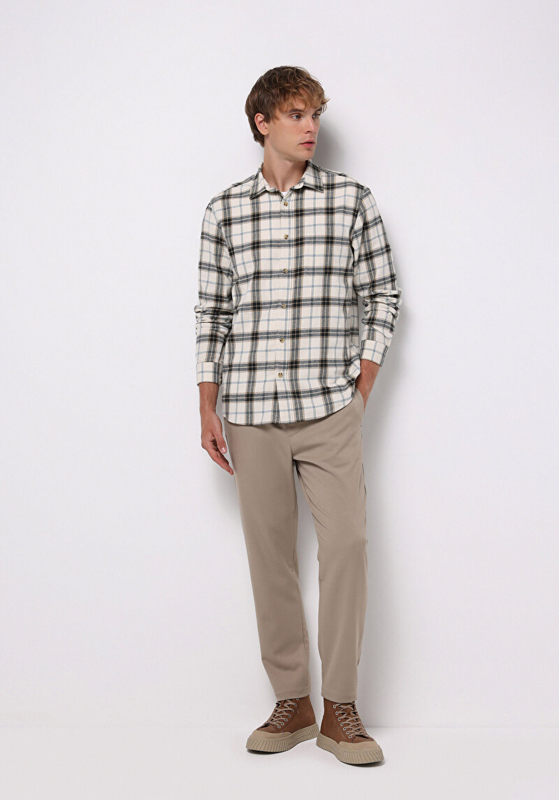 Regular Fit Orta Bel Düz Paça Erkek Bej  Pantolon