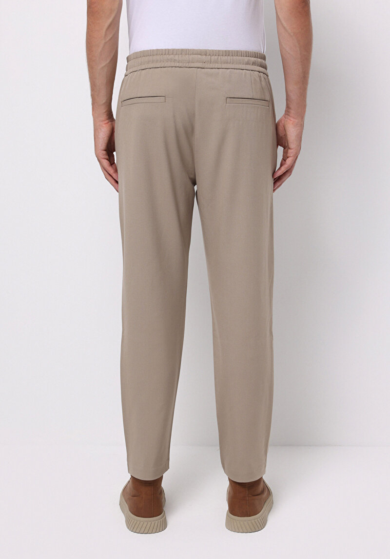Regular Fit Orta Bel Düz Paça Erkek Bej Pantolon