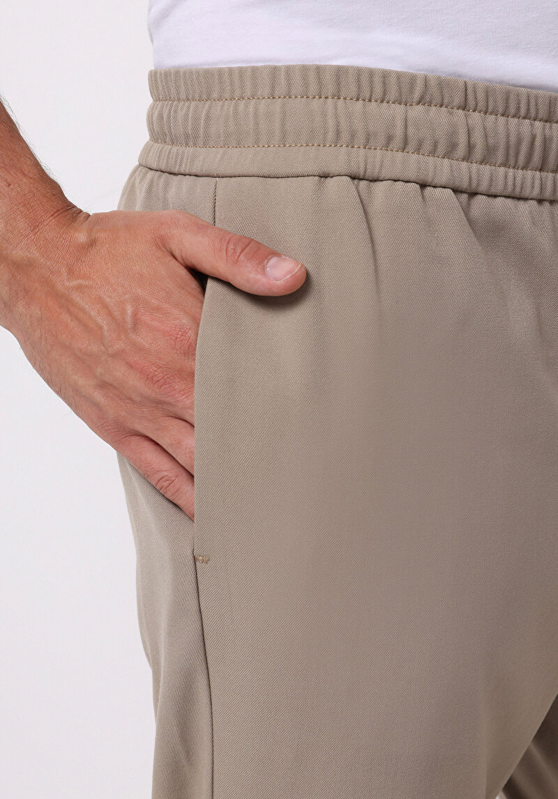 Regular Fit Orta Bel Düz Paça Erkek Bej  Pantolon