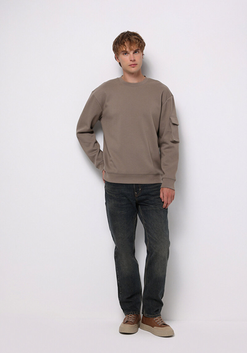 Comfort Fit Erkek Bej Sweatshirt