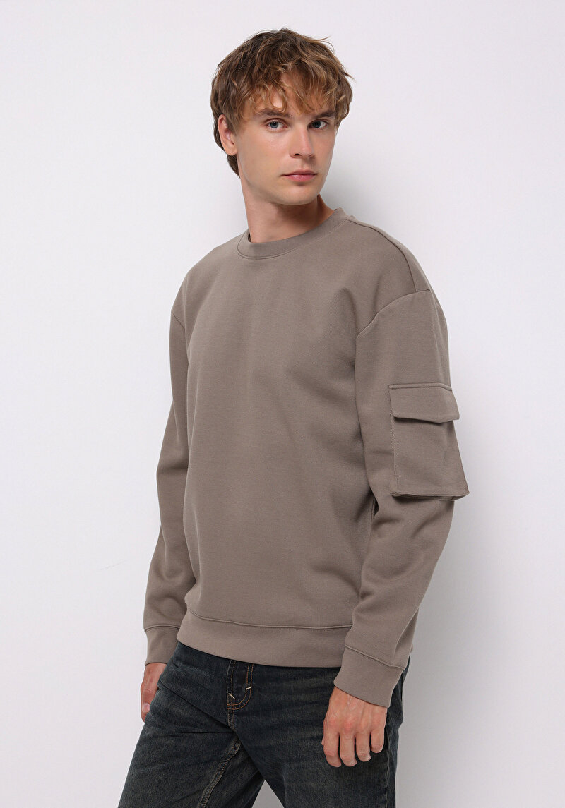 Comfort Fit Erkek Bej Sweatshirt