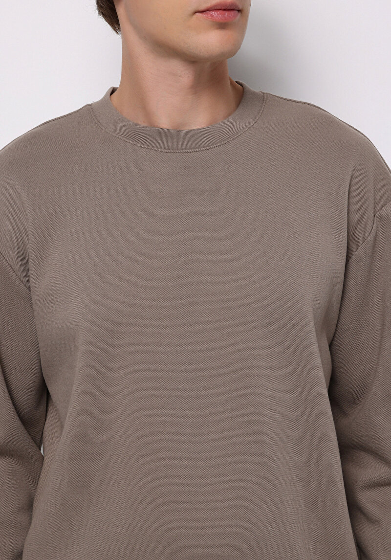 Comfort Fit   Erkek Bej Sweatshirt