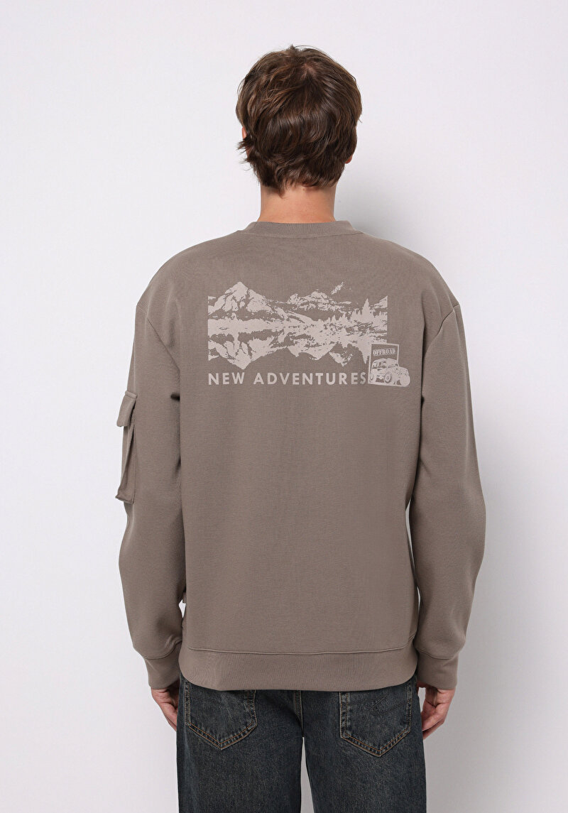 Comfort Fit   Erkek Bej Sweatshirt