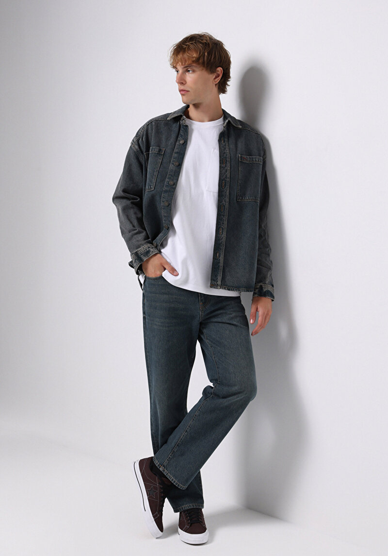 Loose Relaxed Fit Erkek İndigo Jean Pantolon