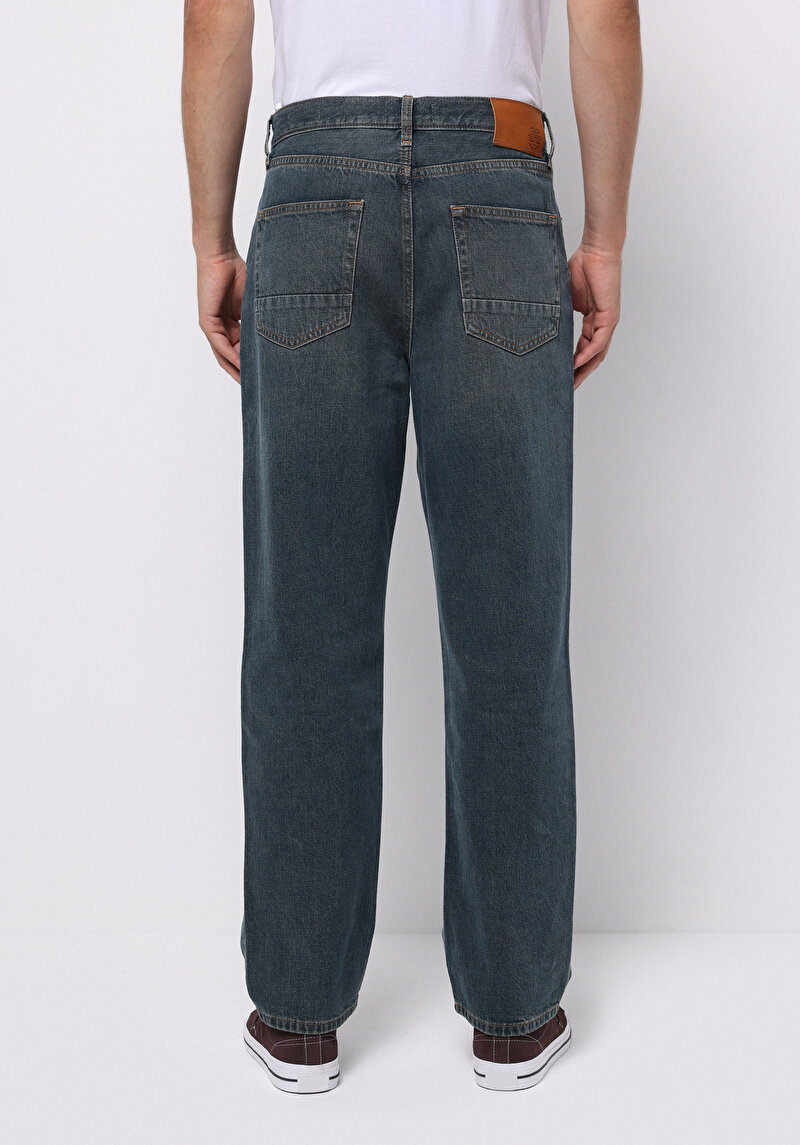 Loose Relaxed Fit Erkek İndigo Jean Pantolon