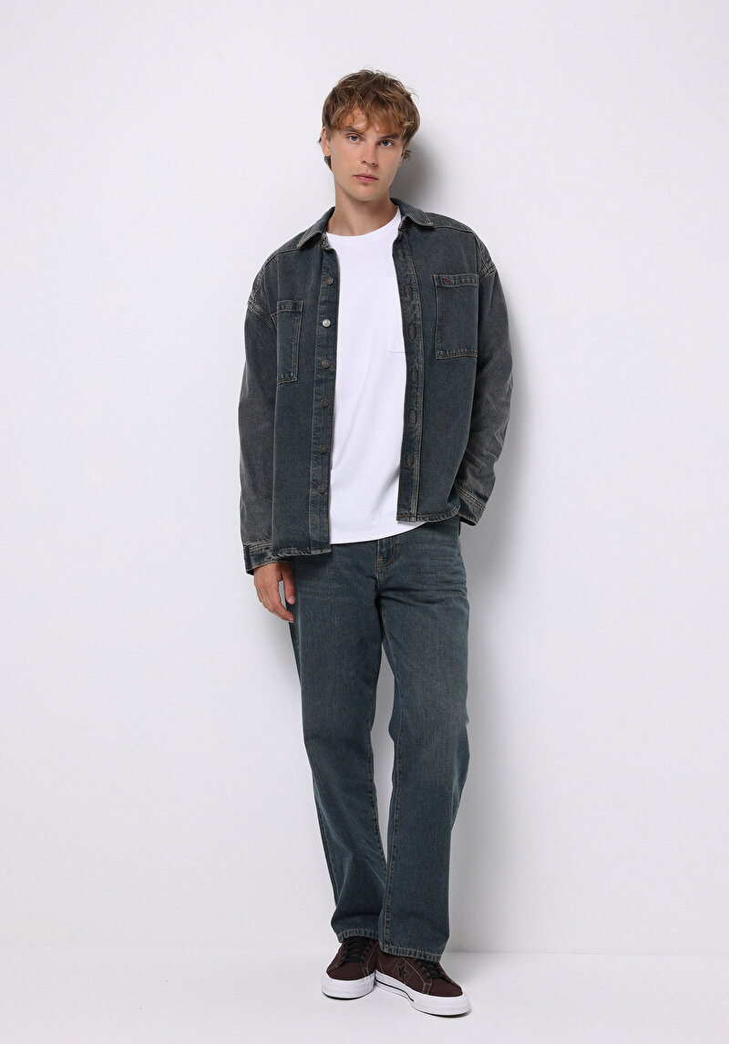 Loose Relaxed Fit Erkek İndigo Jean Pantolon