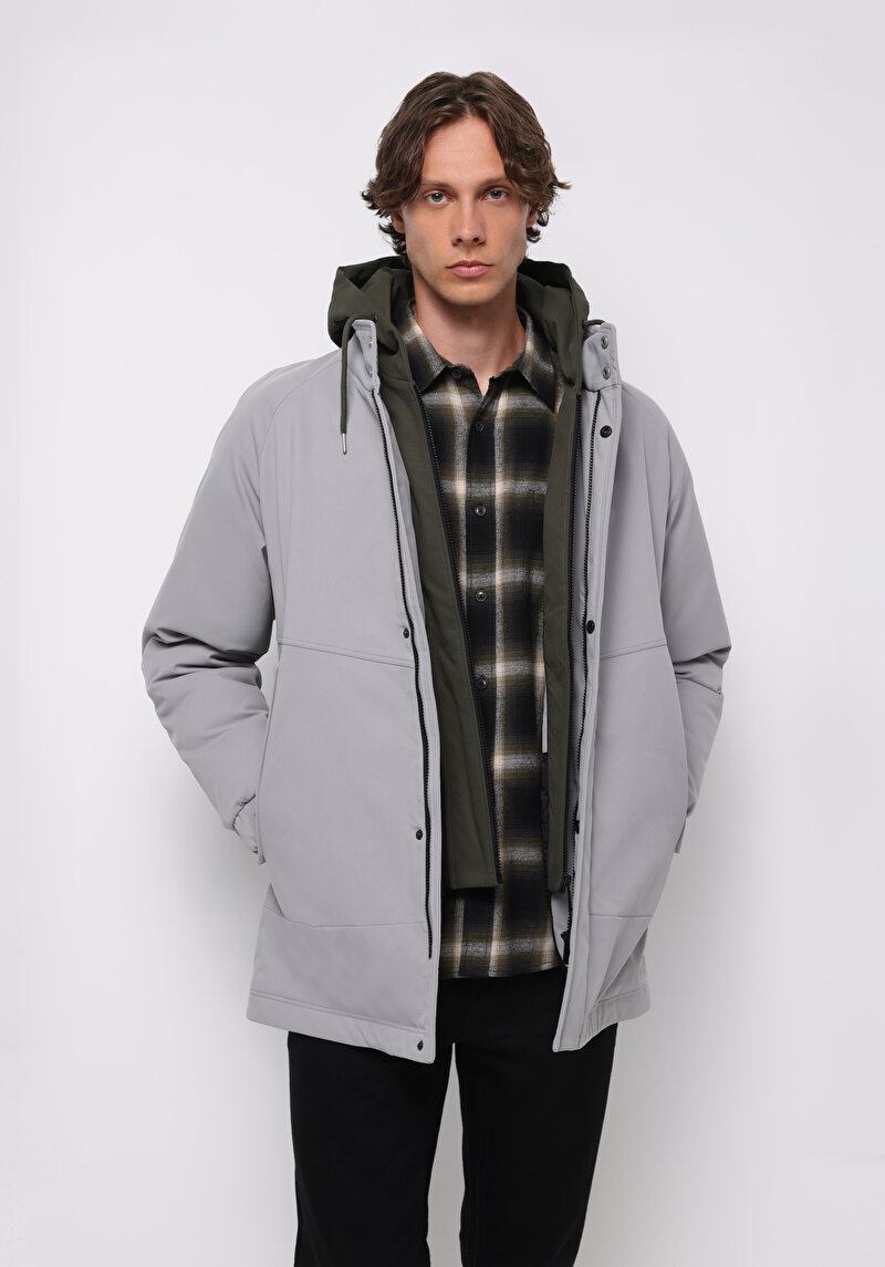 Regular Fit     Erkek Gri Kaban