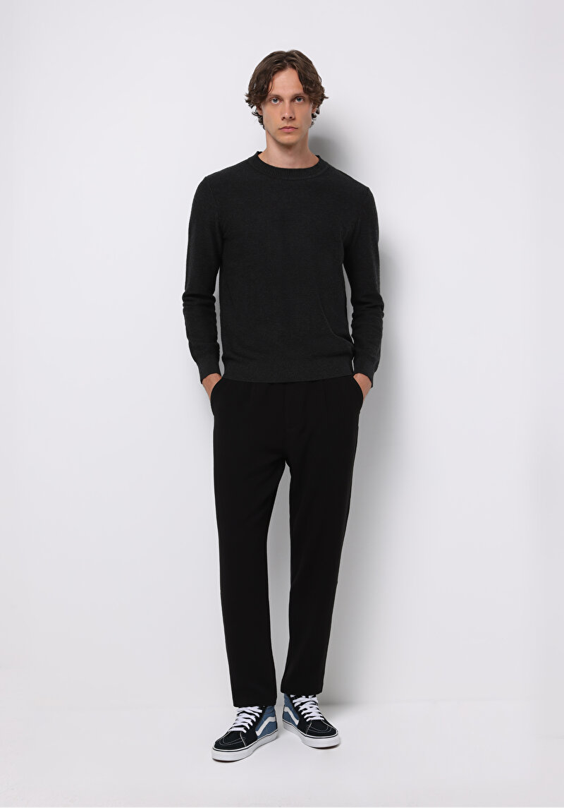 Regular Fit Orta Bel Düz Paça Erkek Siyah  Pantolon