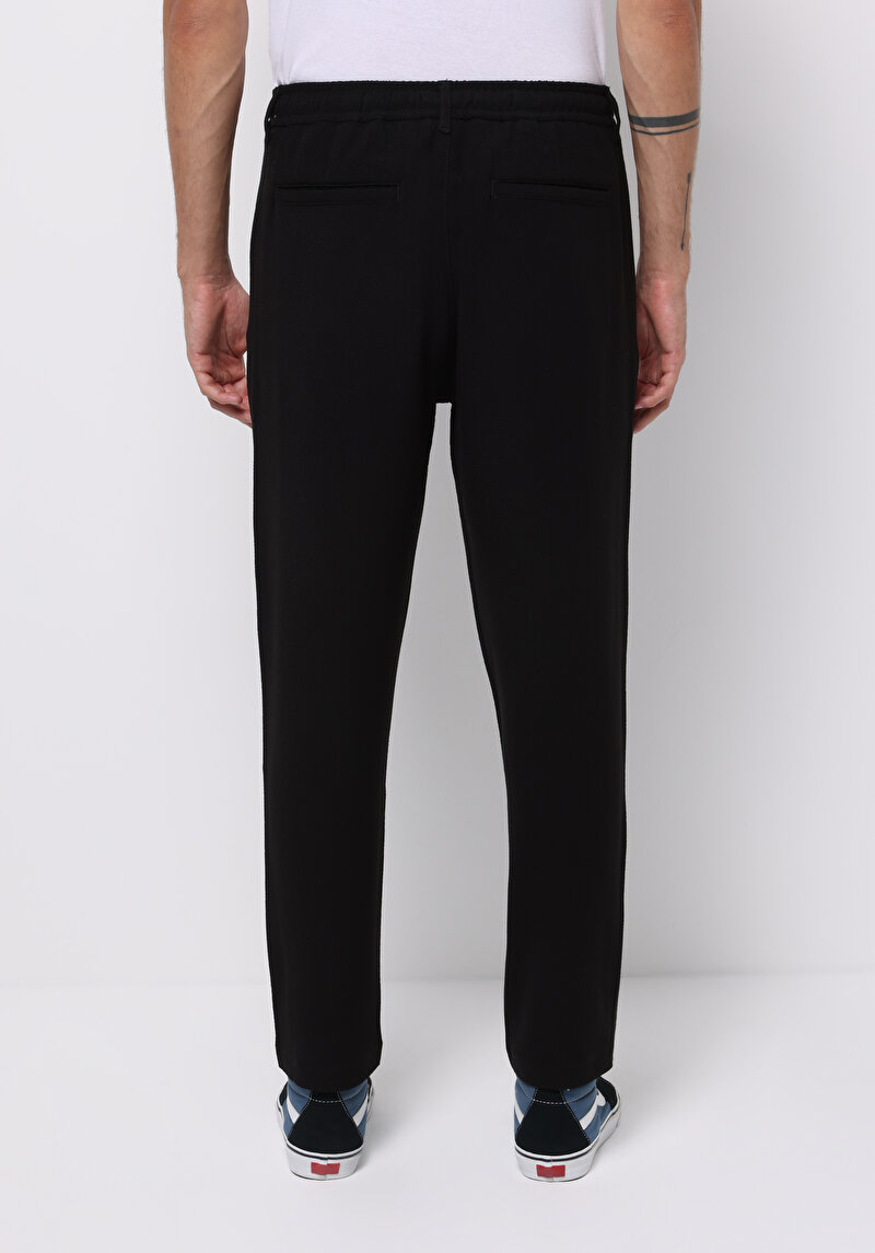 Regular Fit Orta Bel Düz Paça Erkek Siyah Pantolon