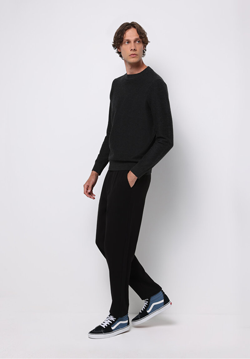 Regular Fit Orta Bel Düz Paça Erkek Siyah  Pantolon