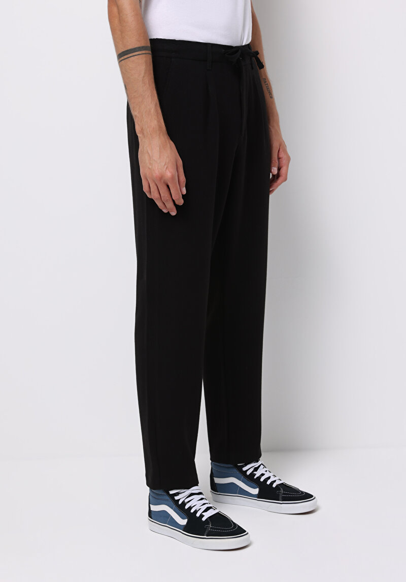 Regular Fit Orta Bel Düz Paça Erkek Siyah Pantolon