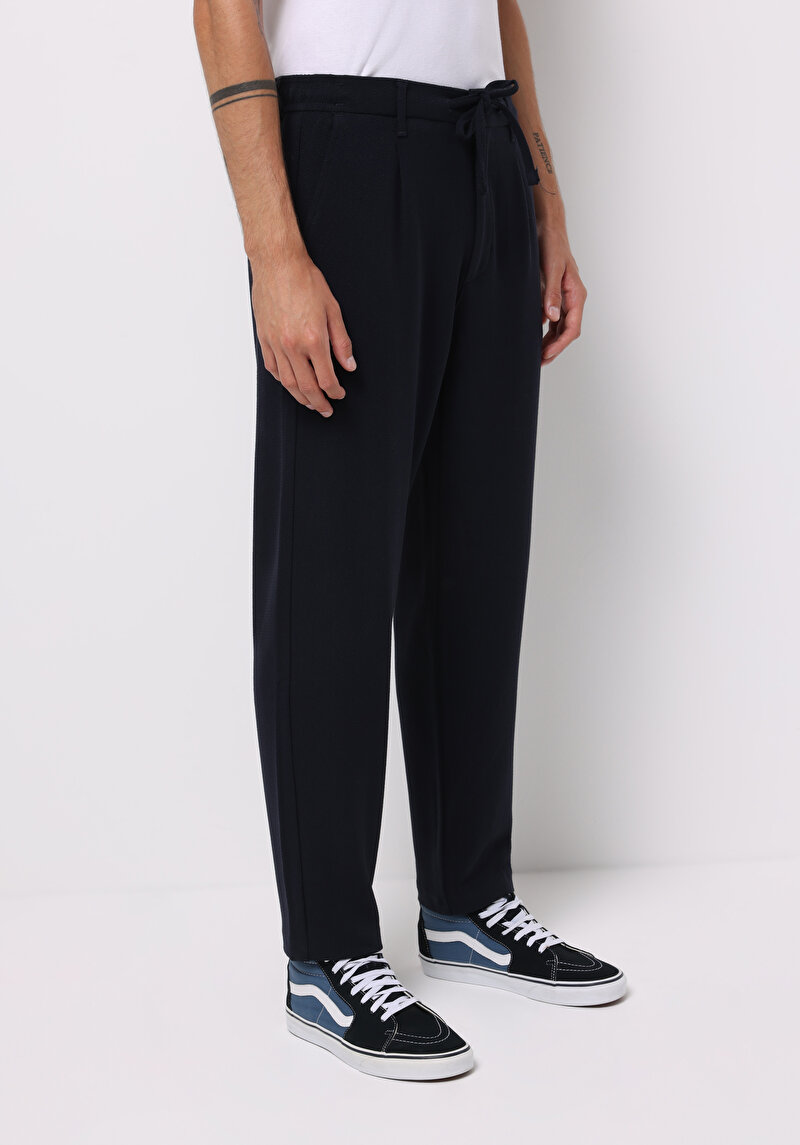 Regular Fit Orta Bel Düz Paça Erkek Lacivert Pantolon