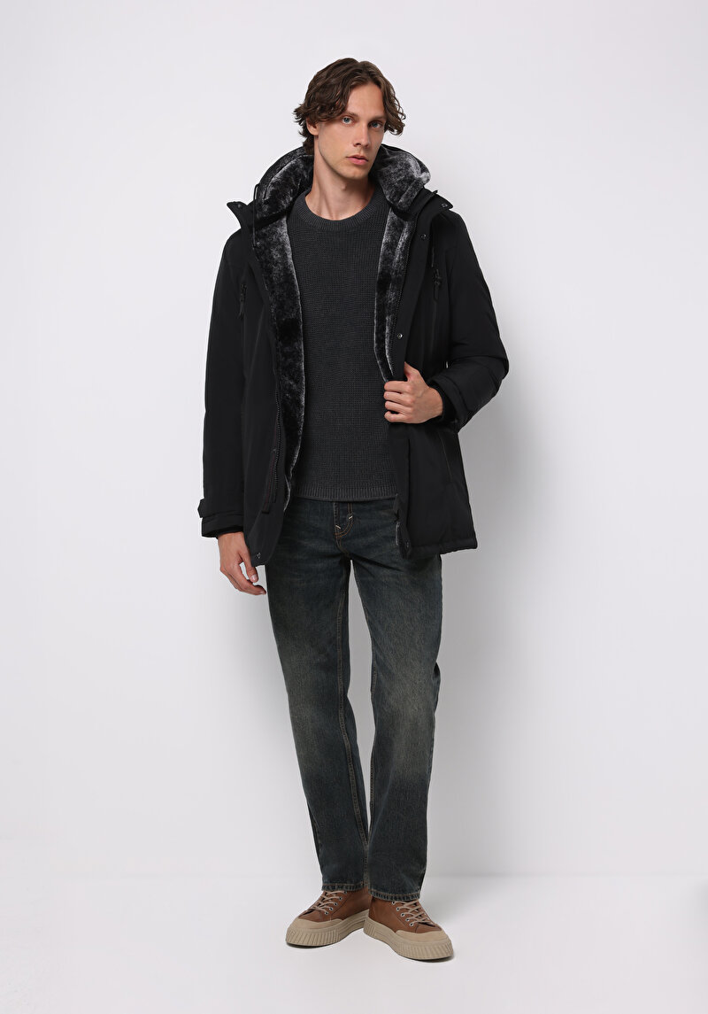 Regular Fit Erkek Siyah Kaban