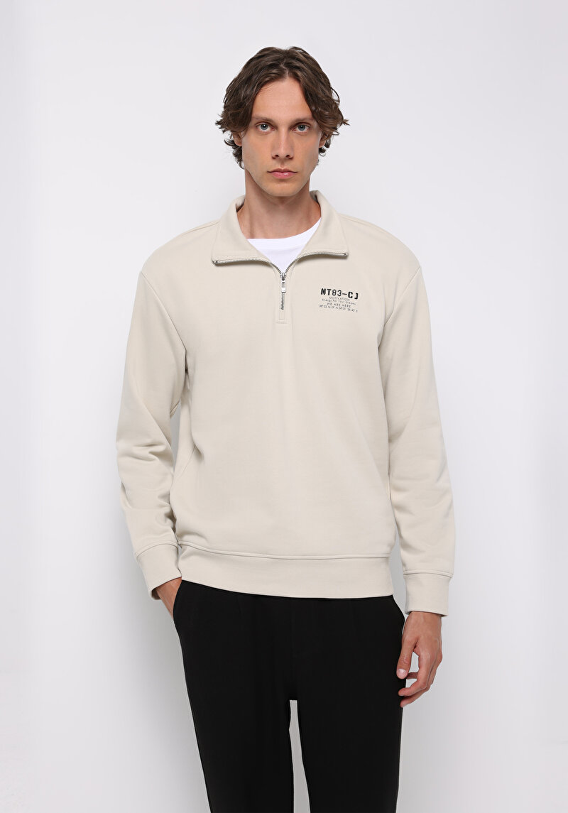 Comfort Fit   Erkek Taş Sweatshirt