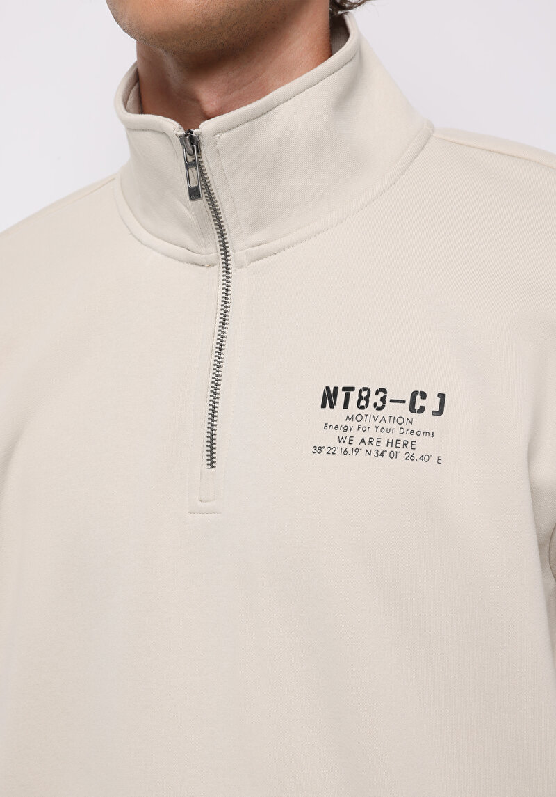 Comfort Fit Erkek Taş Sweatshirt