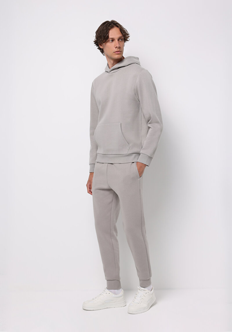 Slim Fit Orta Bel Düz Erkek Gri Eşofman Altı