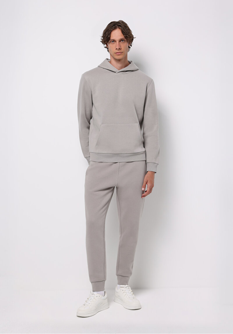 Slim Fit Orta Bel Düz Erkek Gri Eşofman Altı