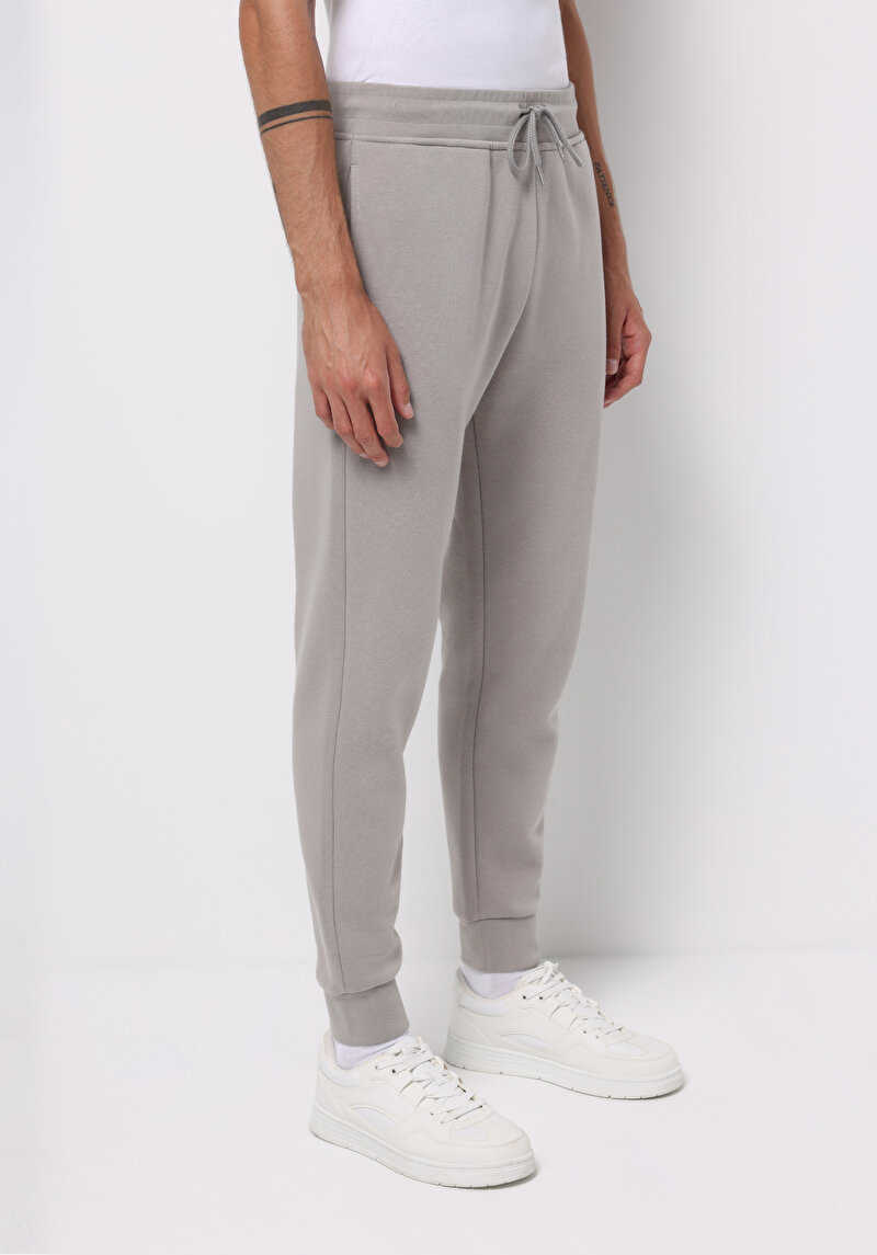 Slim Fit Orta Bel Düz Erkek Gri Eşofman Altı