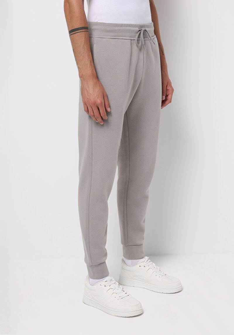 Slim Fit Orta Bel Düz Erkek Gri Eşofman Altı