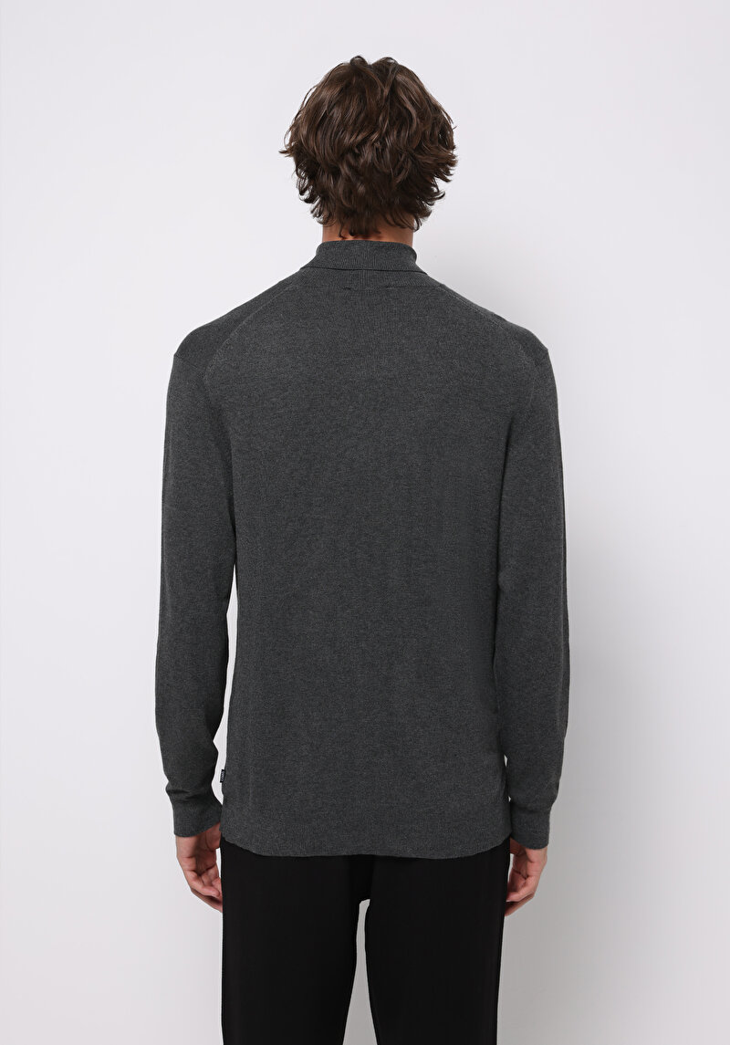 Regular Fit Turtle Neck Jakarlı Erkek Antrasit Kazak