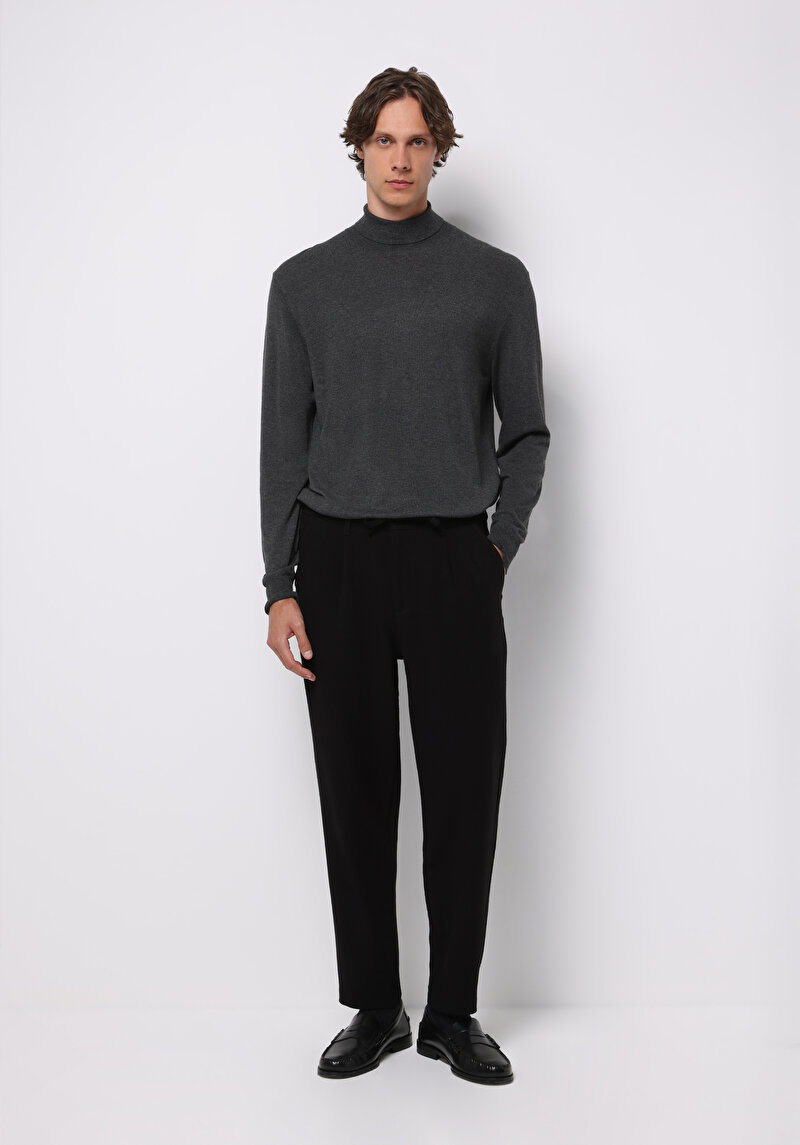 Regular Fit Turtle Neck Jakarlı Erkek Antrasit Kazak