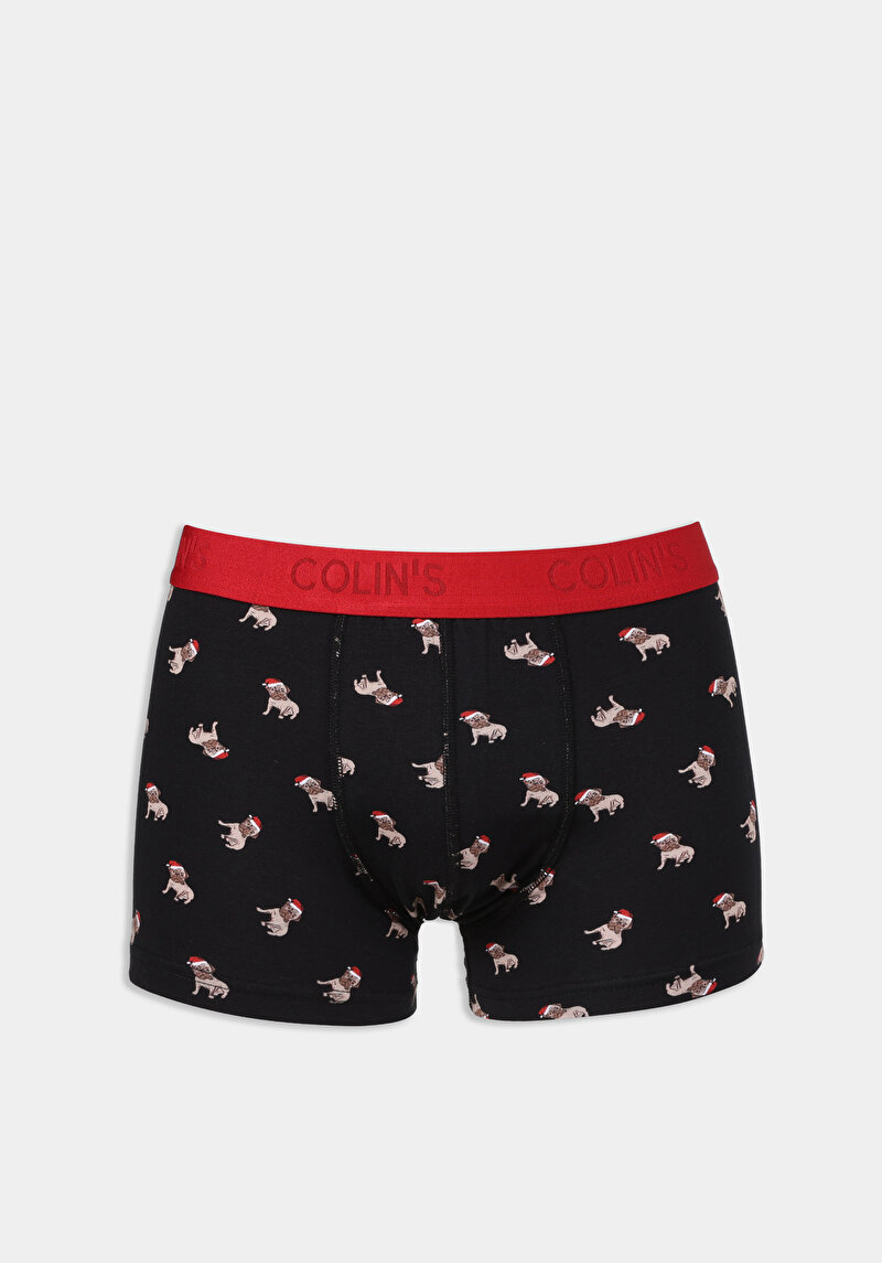 Modern Fit Baskılı Erkek Siyah Boxer