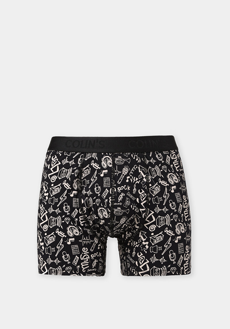Modern Fit Baskılı Erkek Siyah Boxer