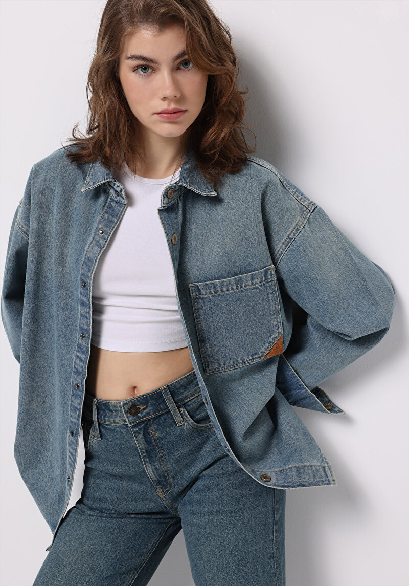 Oversize Fit Kadın Mavi Shacket