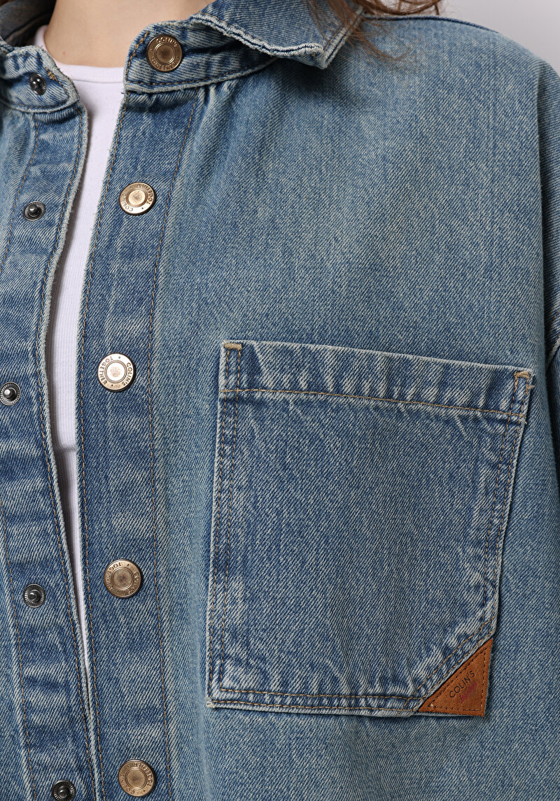 Oversize Fit Kadın Mavi Shacket