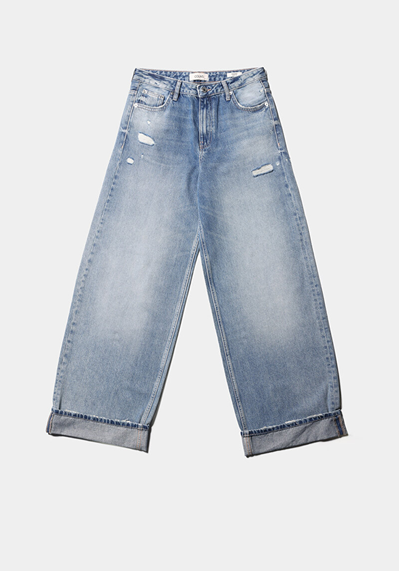 Loose Fit Kadın İndigo Jean Pantolon