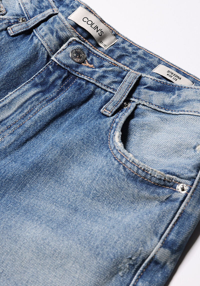 Loose Fit Kadın İndigo Jean Pantolon