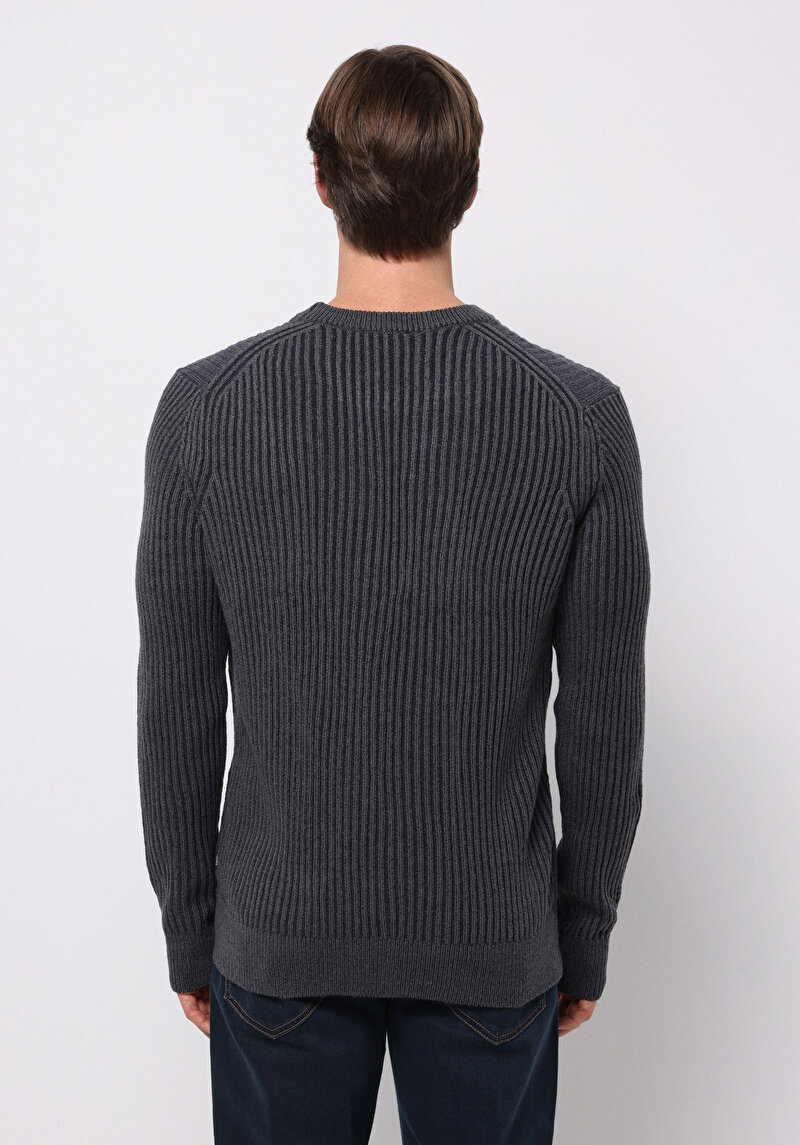 Regular Fit Yuvarlak Yaka Jakarlı Erkek Lacivert Kazak