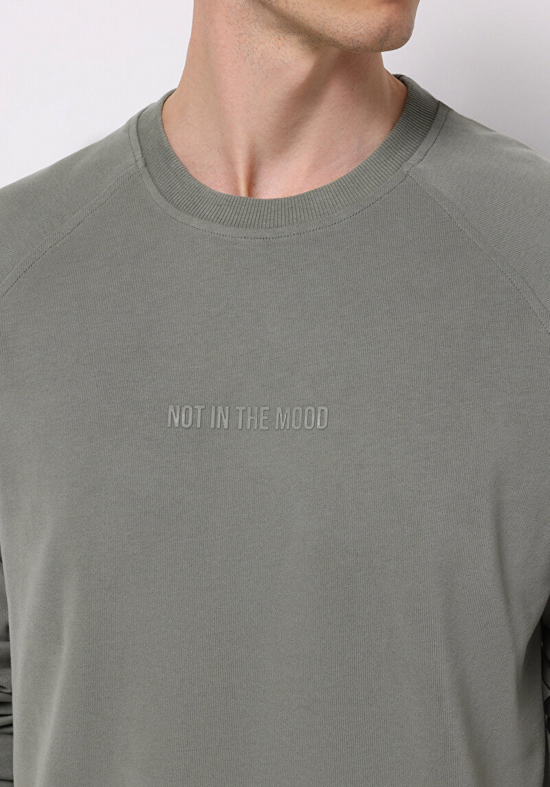 Comfort Fit Yuvarlak Yaka Düz Erkek Yeşil Uzun Kol Tişört