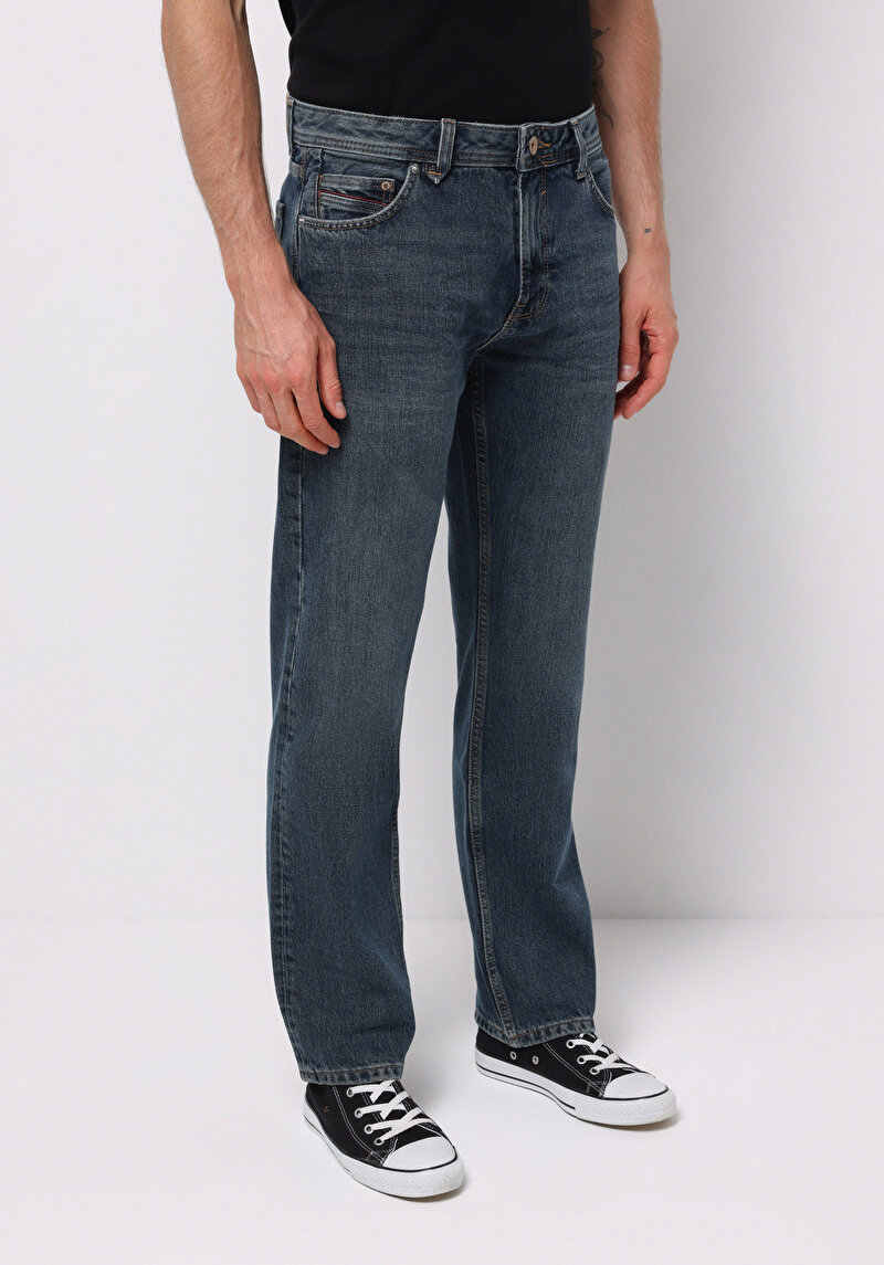 Regular Fit Erkek İndigo Jean Pantolon