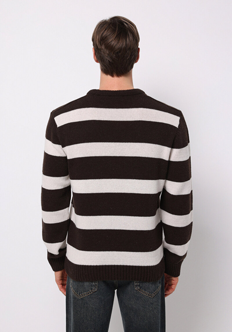 Regular Fit Yuvarlak Yaka Jakarlı Erkek Kahverengi Kazak