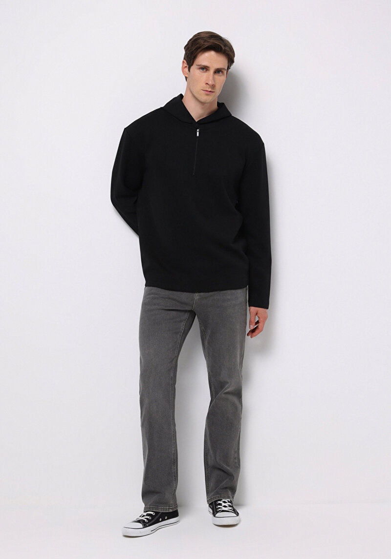 Comfort Fit Erkek Siyah Sweatshirt