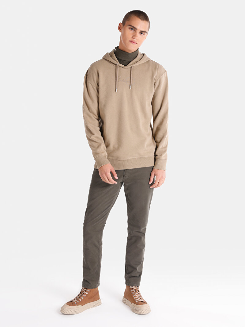 Comfort Fit   Erkek Bej Sweatshirt