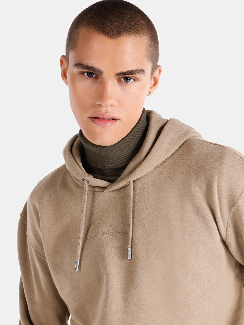Comfort Fit   Erkek Bej Sweatshirt