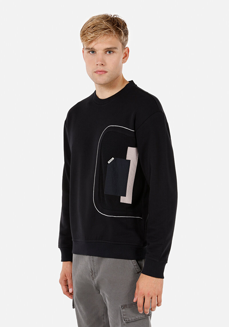 Regular Fit Yuvarlak Yaka Düz Erkek Siyah Uzun Kol Tişört