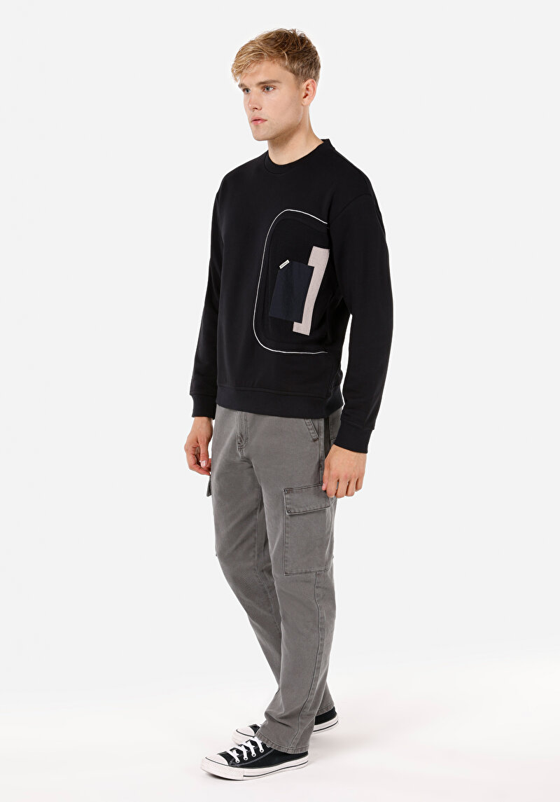 Regular Fit Yuvarlak Yaka Düz Erkek Siyah Uzun Kol Tişört