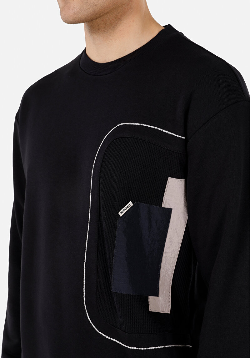 Regular Fit Yuvarlak Yaka Düz Erkek Siyah Uzun Kol Tişört