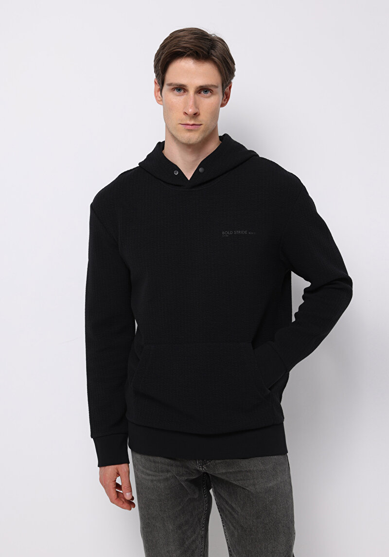 Comfort Fit Erkek Siyah Sweatshirt