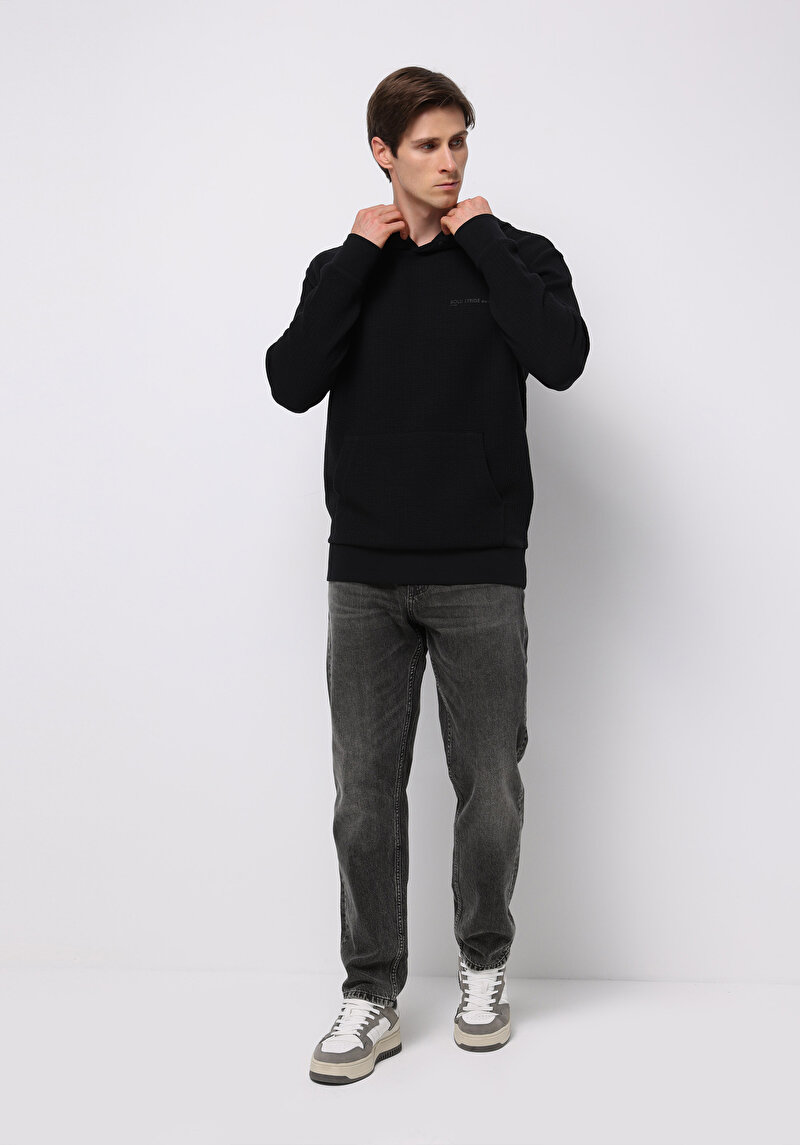 Comfort Fit Erkek Siyah Sweatshirt